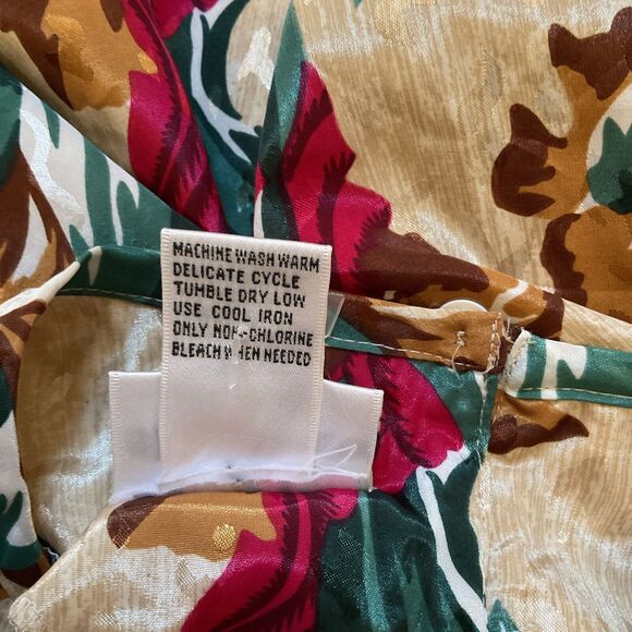 NICOLA Floral Print Blouse Pullover Long Sleeves Silky Beige Green Red, Size 10 - Picture 11 of 11